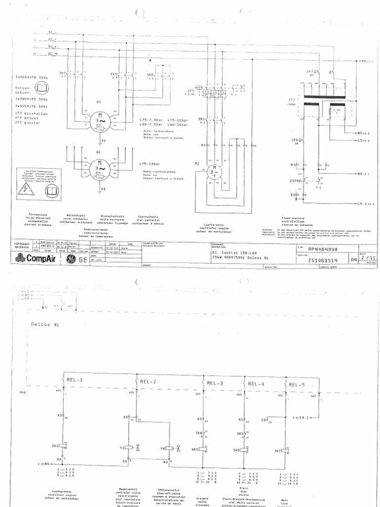 Electrical Control Diagram of CompAir Compressor L-75 | PDF