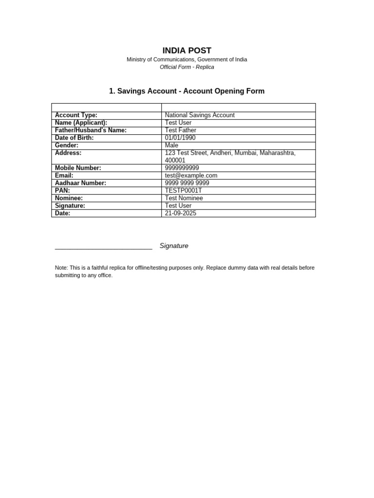 India Post Official Forms Replica | PDF