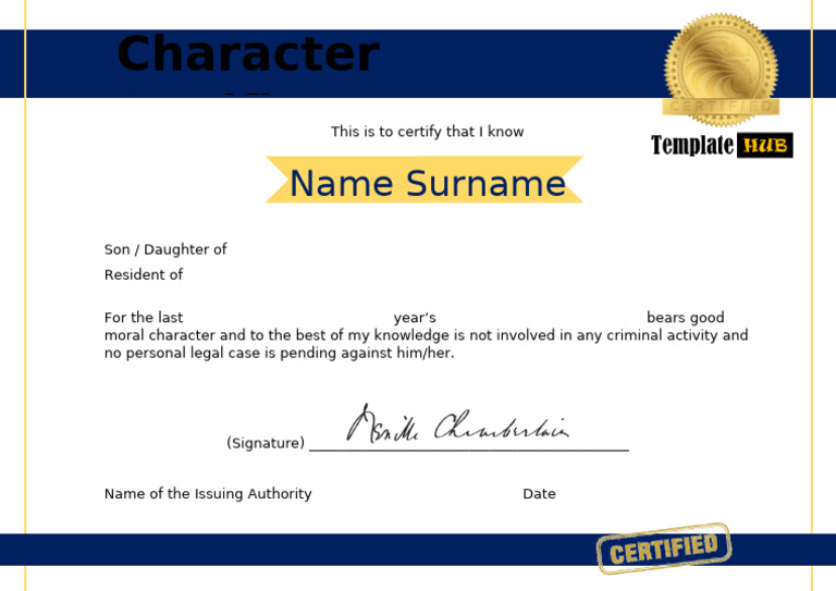 Character Certificate Template | PDF