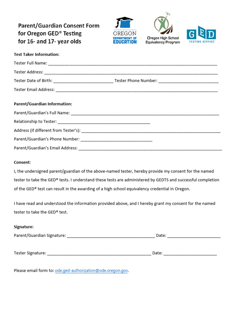 Parent or Guardian Consent Form for Underage GED Tester_fillable | PDF