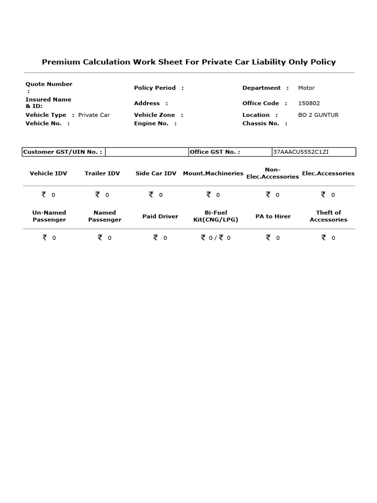 Premium Calculation for Car Liability Policy | PDF | Transport | Motor ...