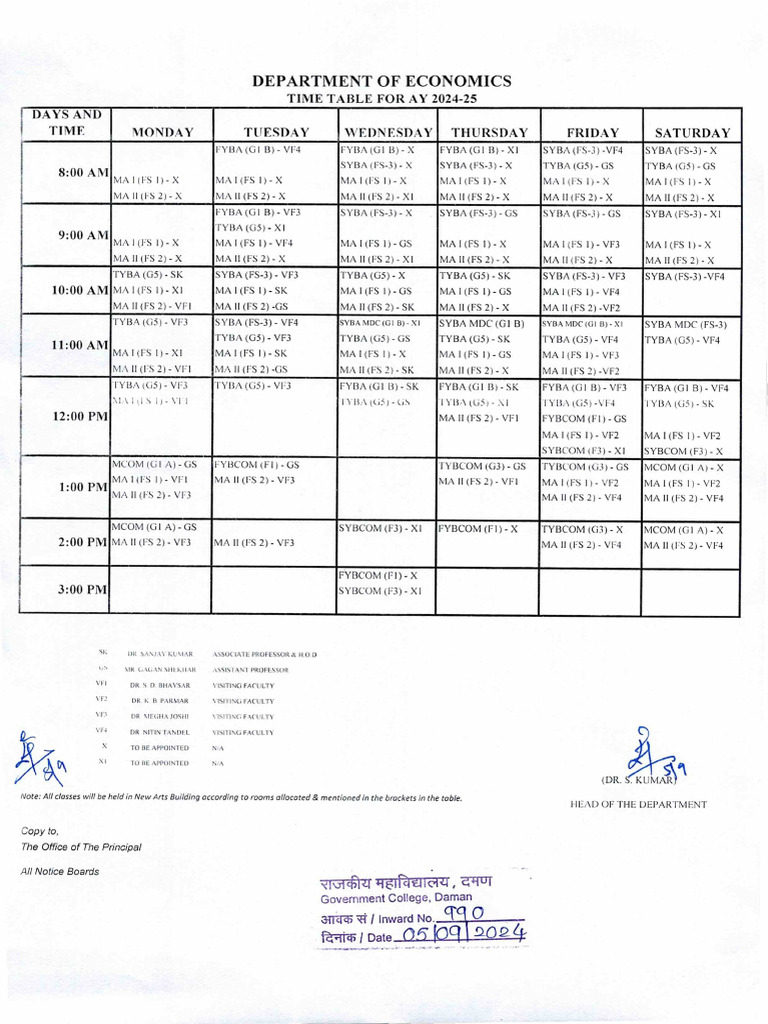 Economics Department Timetable 2024-25 | PDF