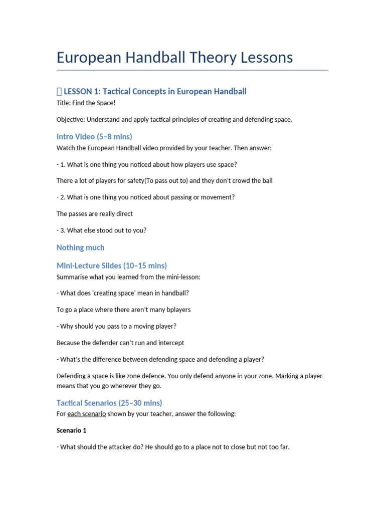 European Handball Tactical Lessons | PDF
