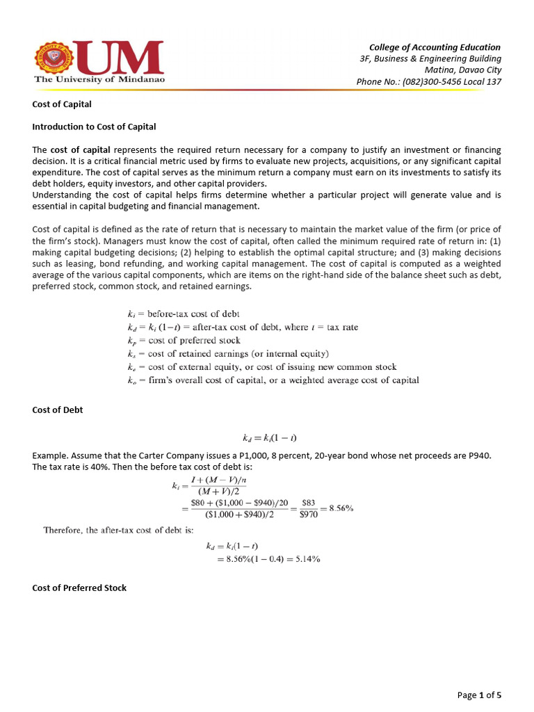 Understanding Cost of Capital Essentials | PDF | Cost Of Capital ...