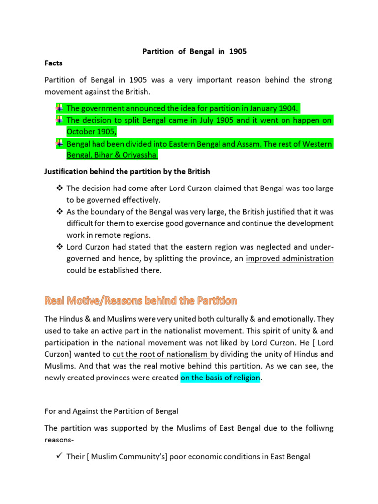Impact of 1905 Bengal Partition | PDF | Bengal | Partition Of India