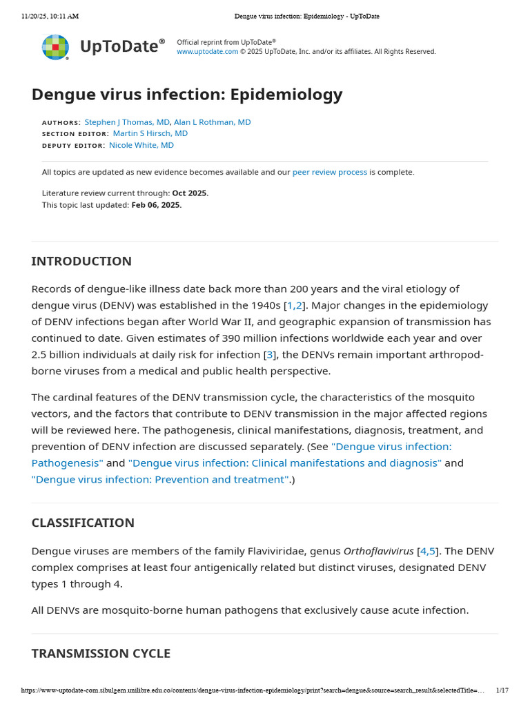 Dengue Virus Infection Epidemiology Overview | PDF | Mosquito | Infection