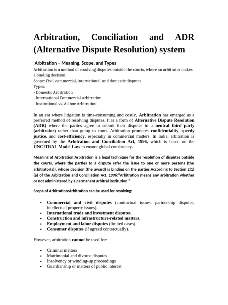 Understanding Arbitration and ADR Types | PDF | Arbitration ...