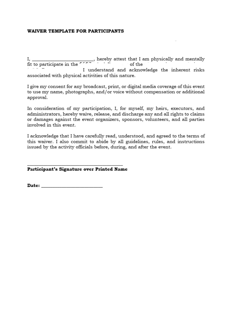 Participant Liability Waiver Template | PDF