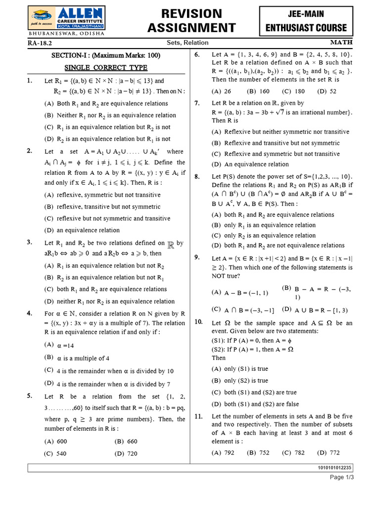 Relations and Equivalence Problems | PDF | Numbers | Mathematical Concepts
