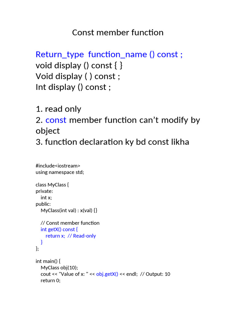 Understanding Const Functions and Static Variables | PDF