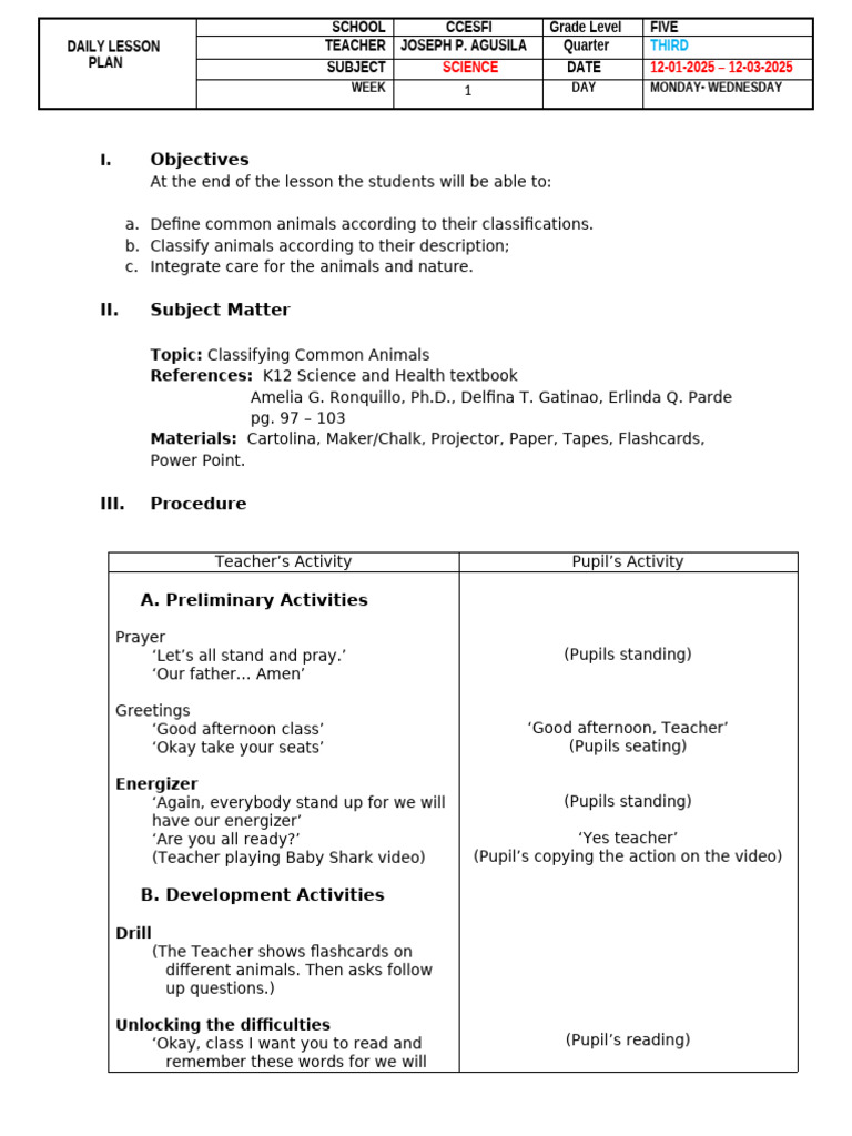 Classifying Common Animals Lesson Plan | PDF | Amphibian | Invertebrate