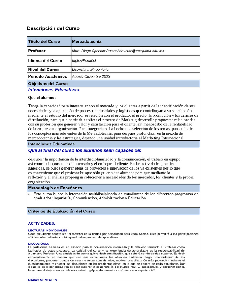 Curso de Mercadotecnia 2025: Objetivos y Evaluación | PDF | Marketing ...