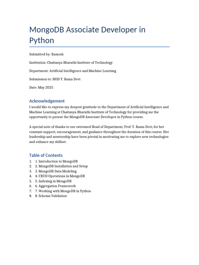 MongoDB Associate Developer Report Part1 | PDF