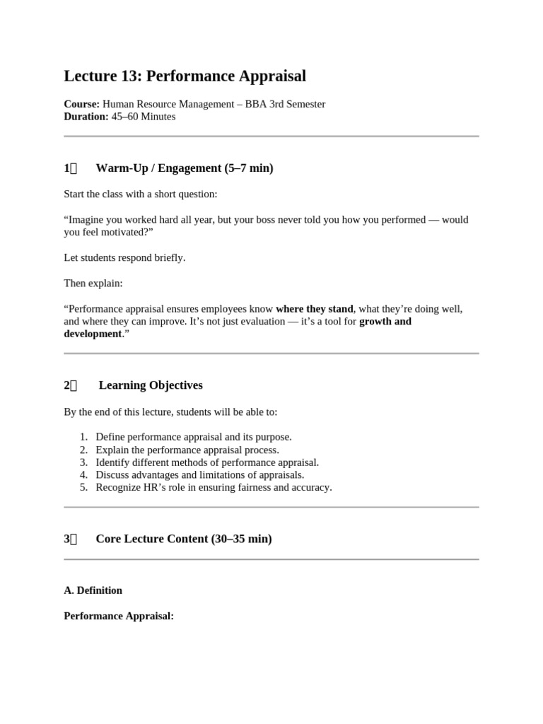 Lecture 13 - Performance Appraisal | PDF | Performance Appraisal | Business