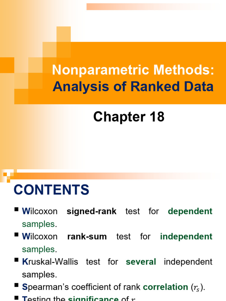 Nonparametric Tests for Ranked Data Analysis | PDF | Mann–Whitney U ...