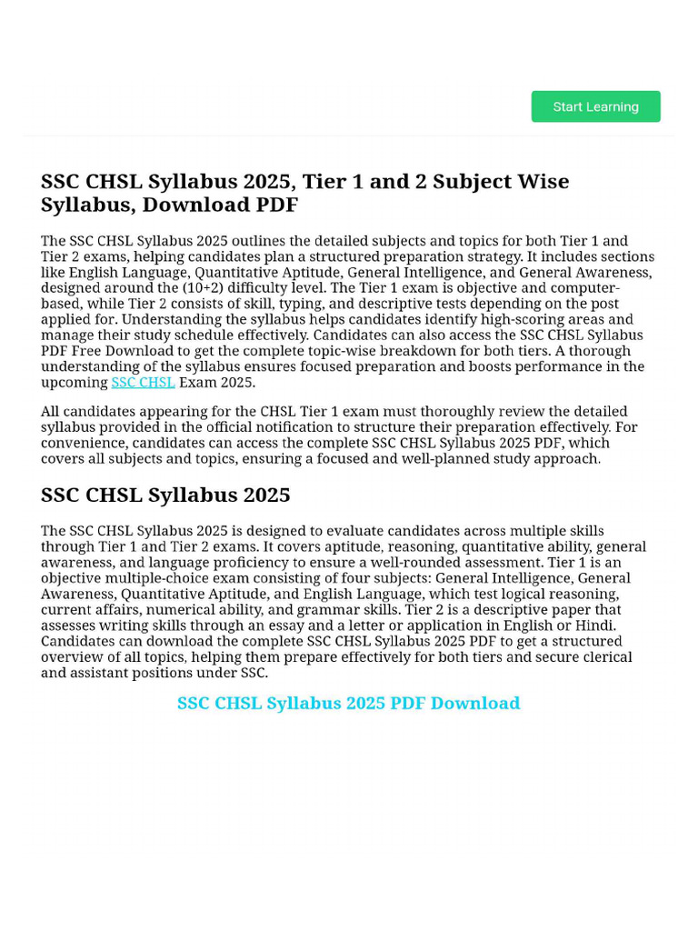 SSC CHSL Syllabus 2025, Tier 1 and 2 Subject Wise Syllabus, Download ...