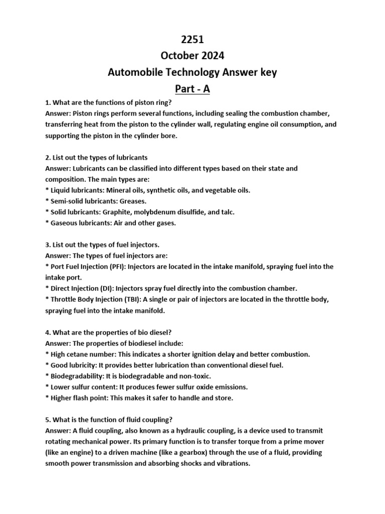 2251 at Answer Key | PDF | Piston | Internal Combustion Engine