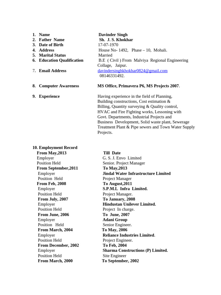 Senior Project Manager Profile | PDF | Pipe (Fluid Conveyance) | Fibre ...