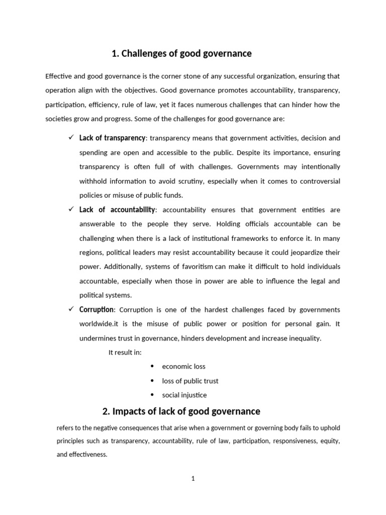 Challenges of Good Governance Explained | PDF | Political Corruption ...
