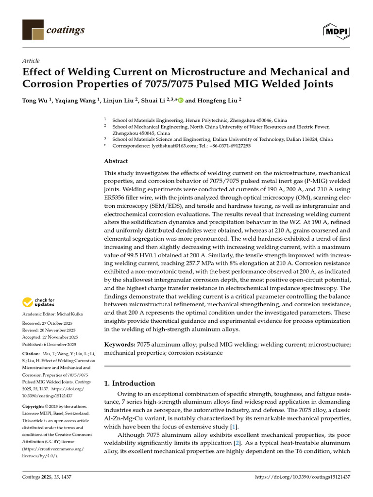 Welding Current Effects on 7075 Alloy Properties | PDF | Strength Of ...