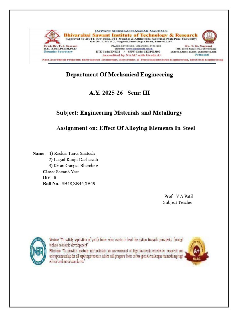 Effect of Alloying Elements in Steel | PDF
