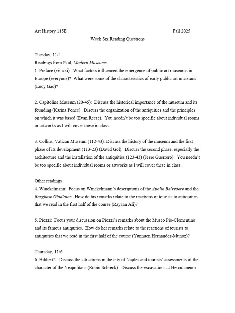 Art History 115E: Week 6 Reading Guide | PDF