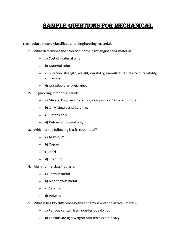 Mechanical Engineering Materials Quiz | PDF | Deformation (Engineering ...