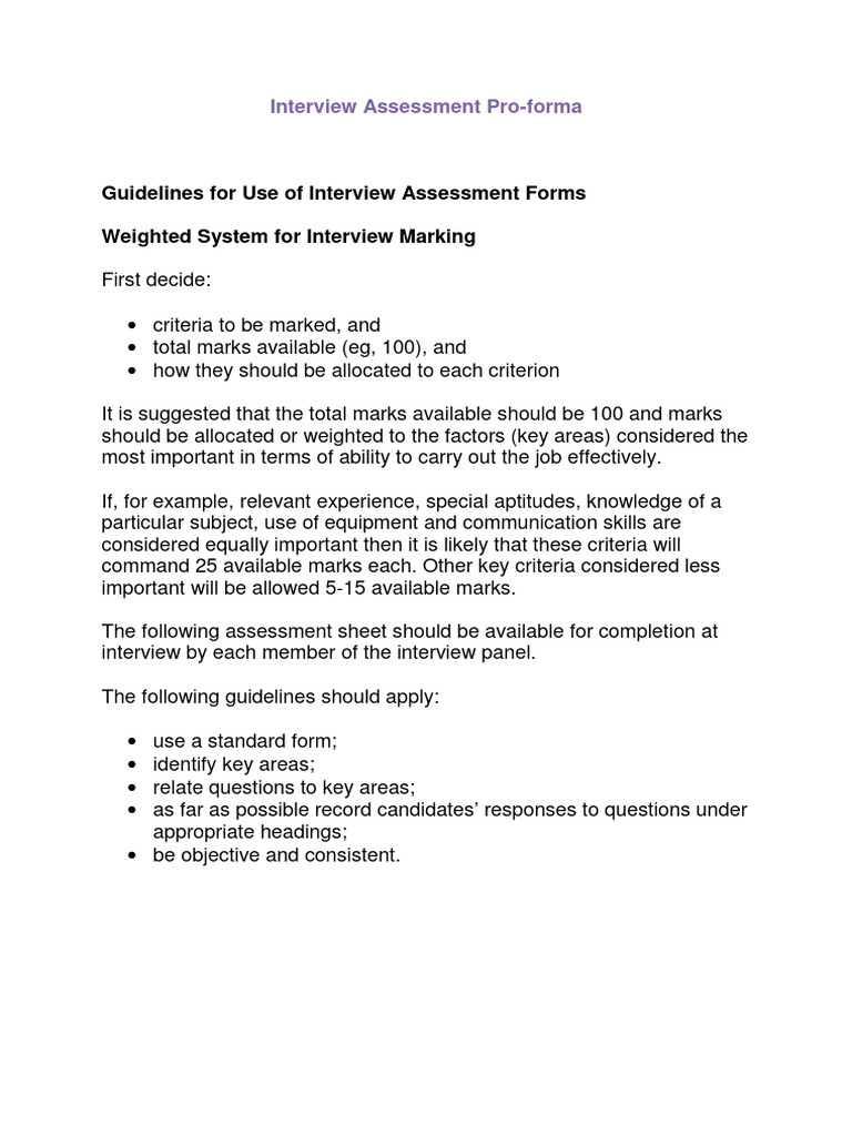 Interview Assessment Form Guidelines | PDF