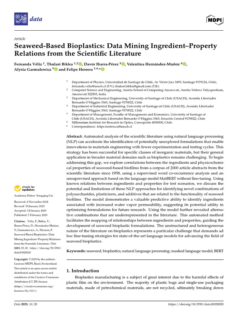 Seaweed Bioplastics: Ingredient-Property Data Analysis | PDF | Seaweed