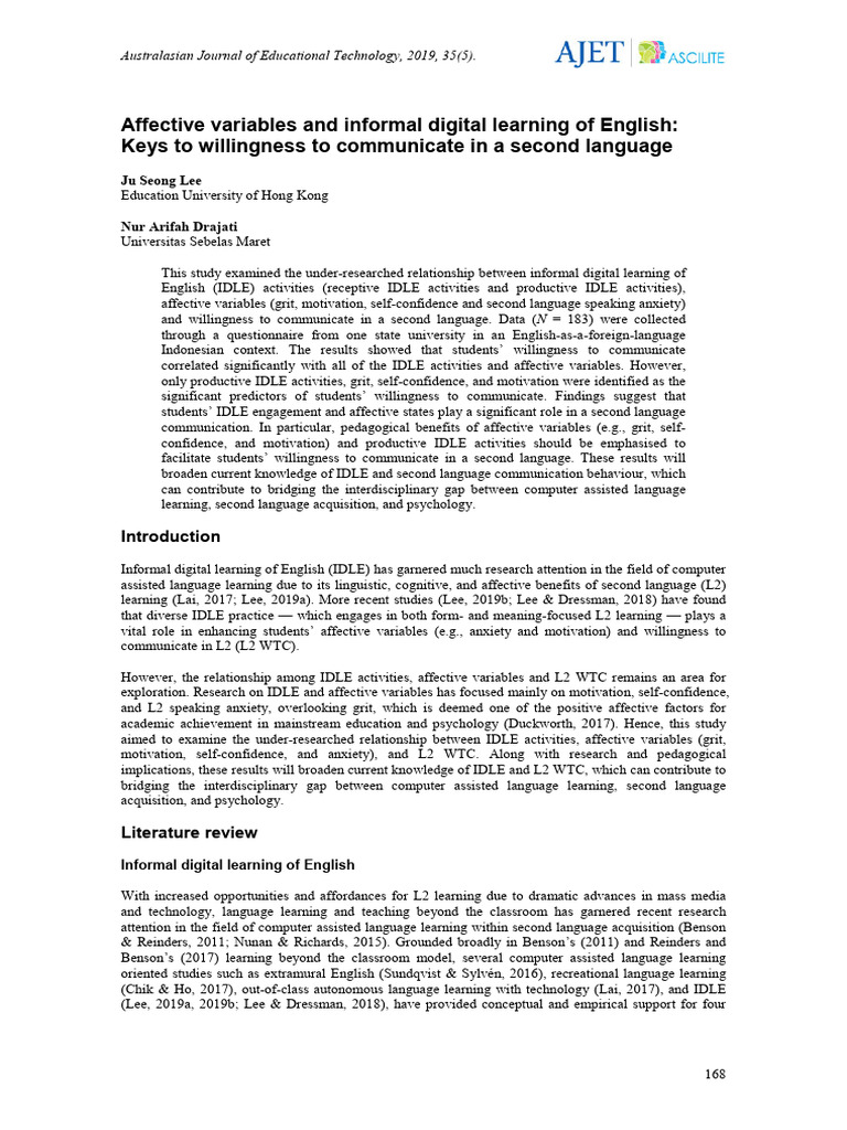 IDLE and Affective Factors in L2 Communication | PDF | Second Language ...