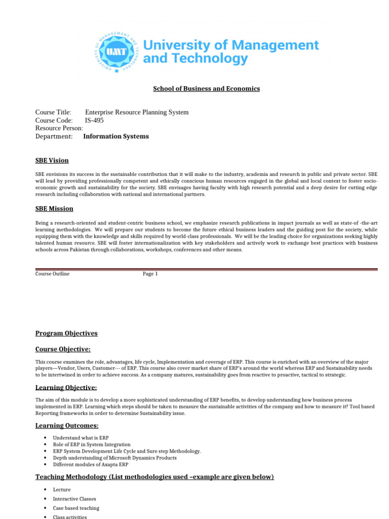ERP System Course Overview and Policies | PDF | Enterprise Resource ...