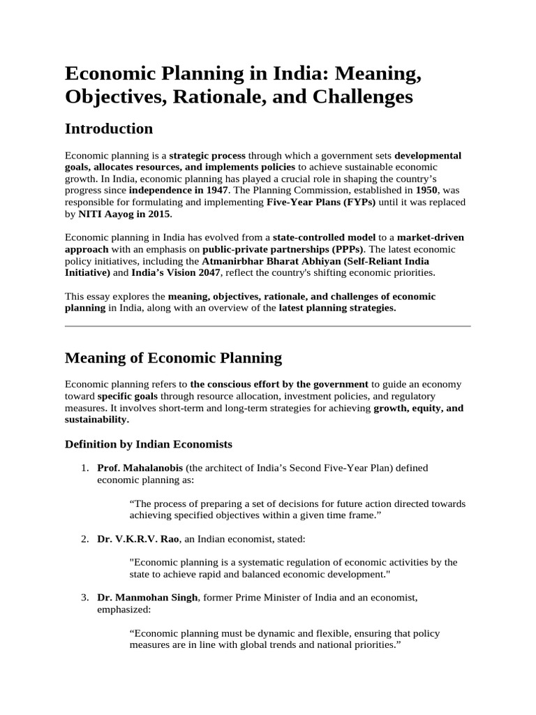 Economic Planning in India: Goals & Challenges | PDF | Economic Growth ...
