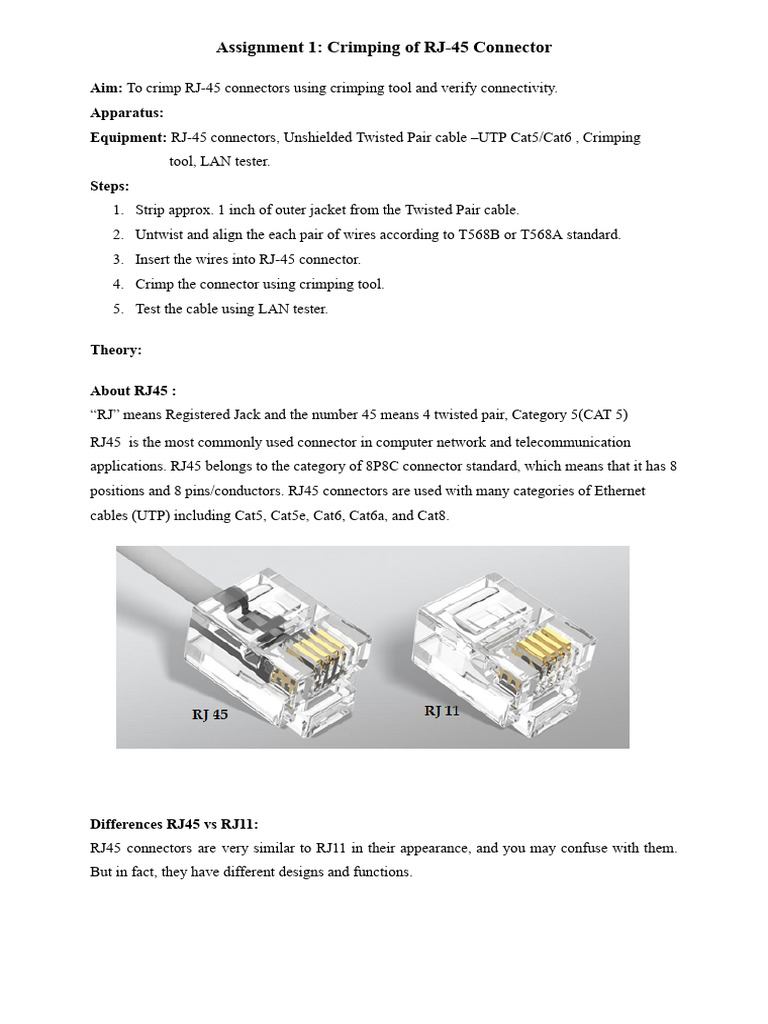 Crimping RJ-45 Connectors Guide | PDF | Electrical Connector ...