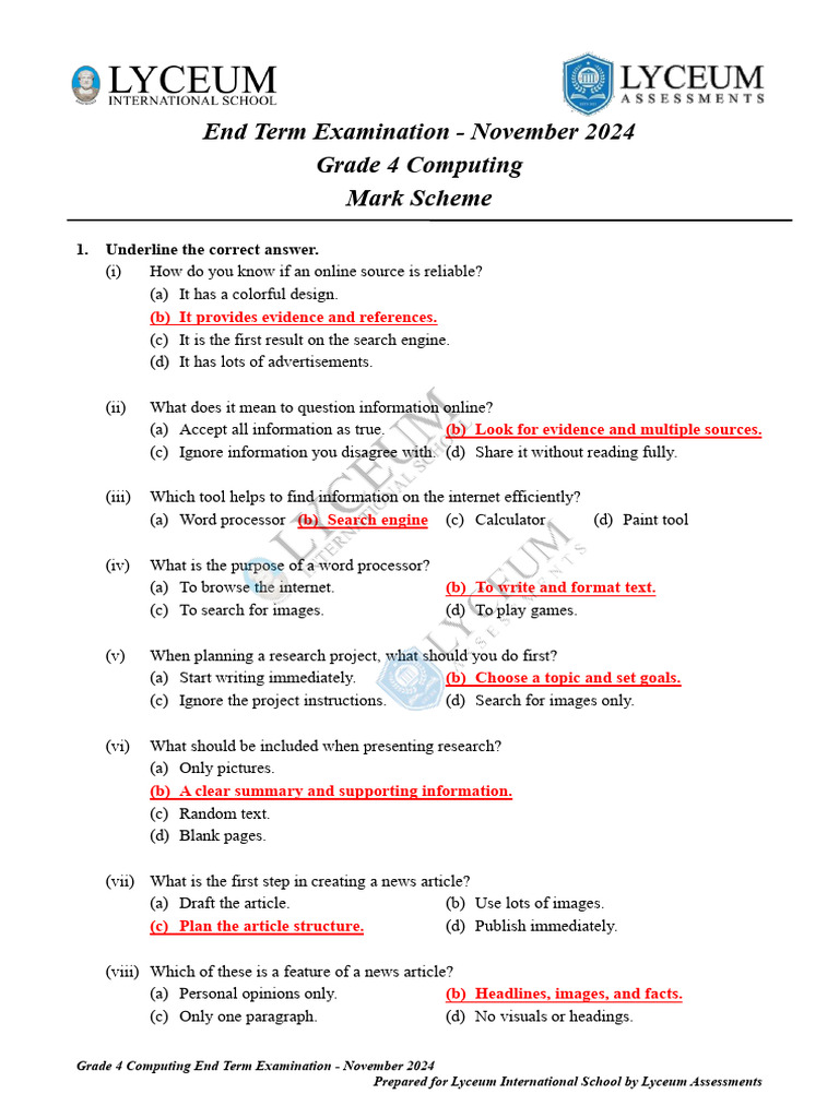 Grade 4 Computing Exam November 2024 | PDF | Cyberbullying | Computing