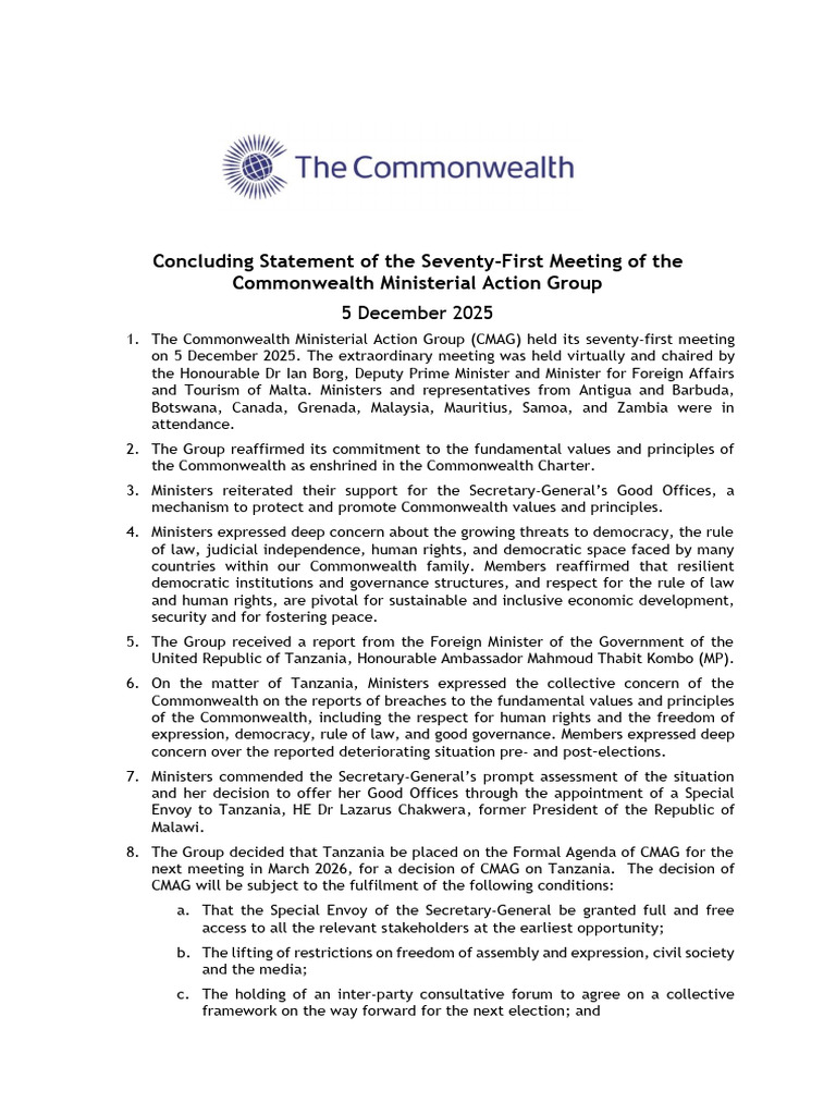 Concluding Statement of The 70th Cmag | PDF | Commonwealth Of Nations ...