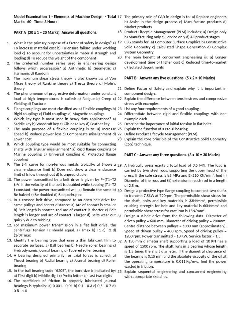 Machine Design Exam: Key Concepts & Problems | PDF | Belt (Mechanical ...