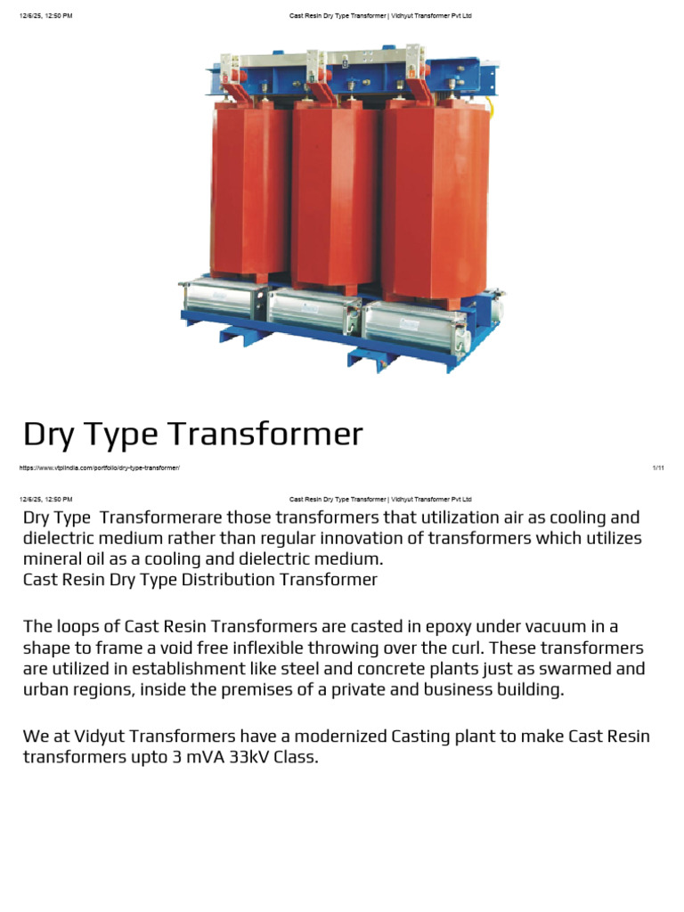 Cast Resin Dry Type Transformer Guide | PDF | Transformer | Electric Power