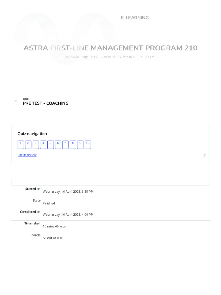 Astra First-Line Management Coaching Quiz | PDF | Leadership | Goal Setting