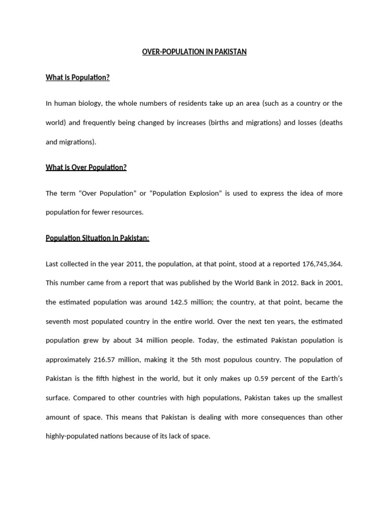 Overpopulation Challenges in Pakistan | PDF | Human Overpopulation ...
