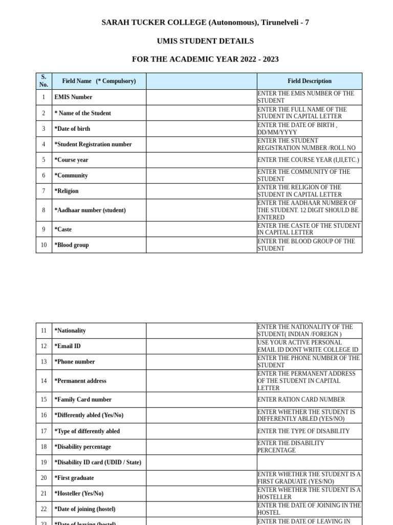 Student Details Form 2022-2023 | PDF
