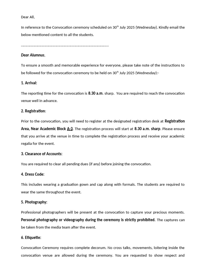 Convocation Ceremony Guidelines 2025 | PDF
