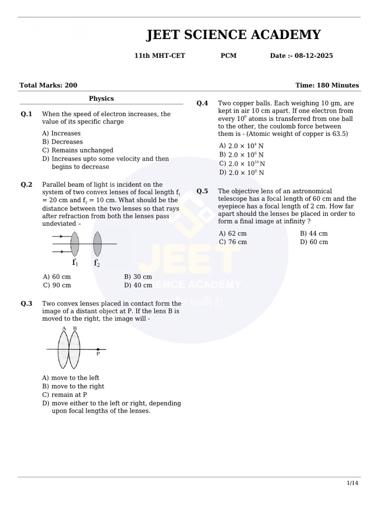 MHT-CET 2025 Physics Practice Questions | PDF | Adsorption | Chemistry
