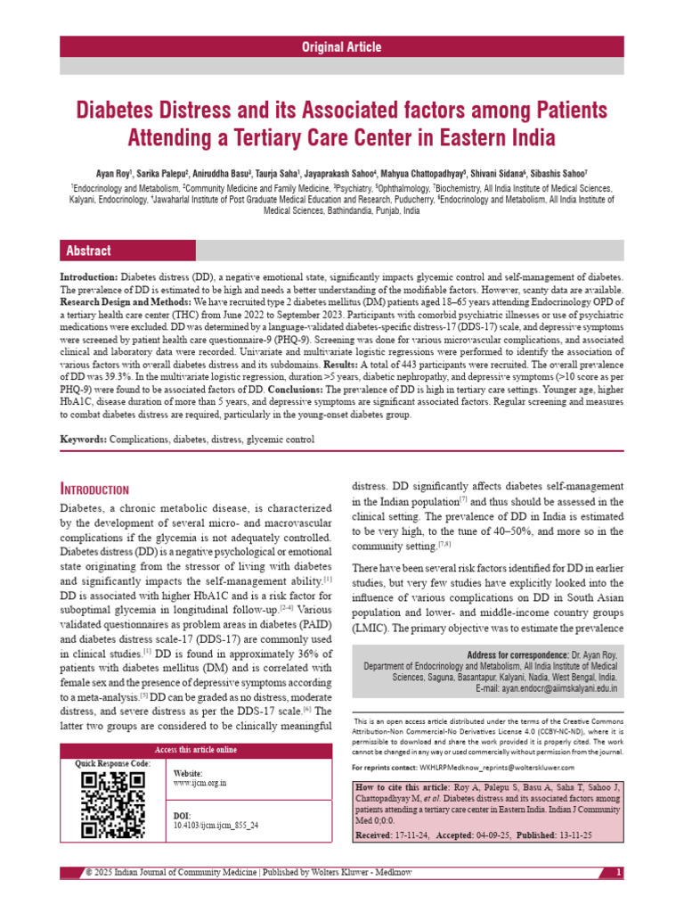 Diabetes Distress and Its Associated Factors Among.284 | PDF | Diabetes ...