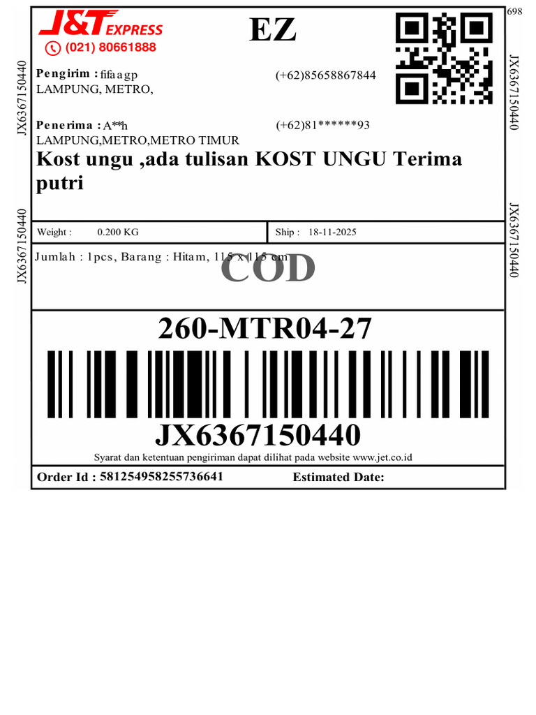 Pengiriman Barang Hitam 115x115 cm COD | PDF