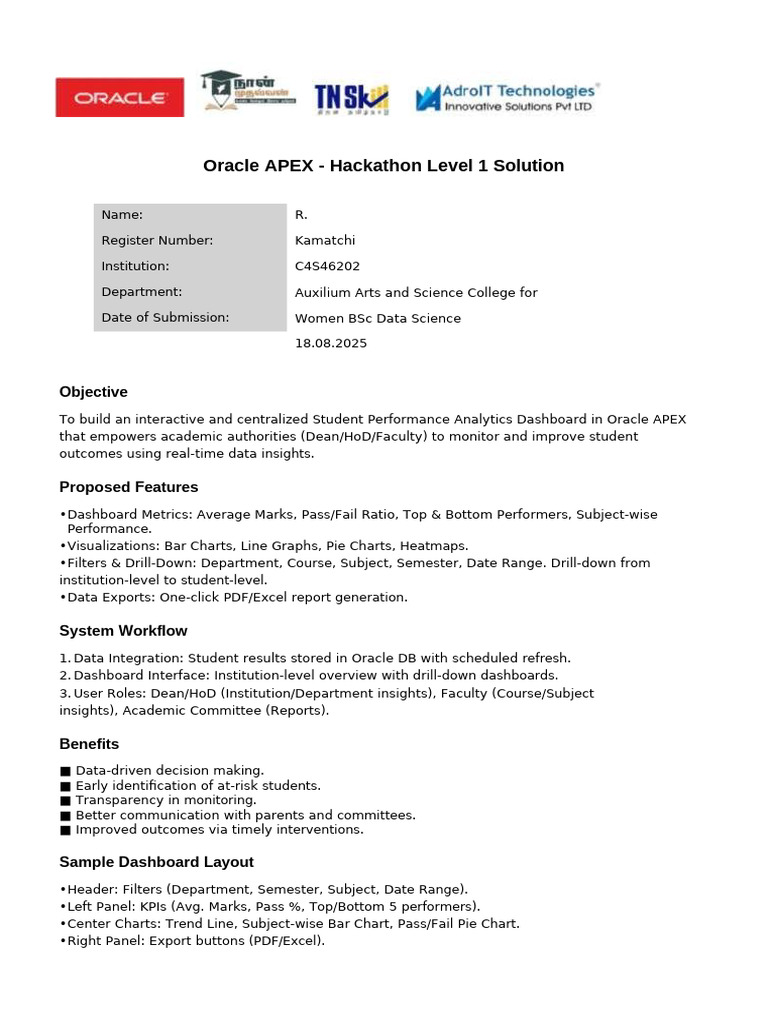 Oracle APEX Student Dashboard Solution | PDF