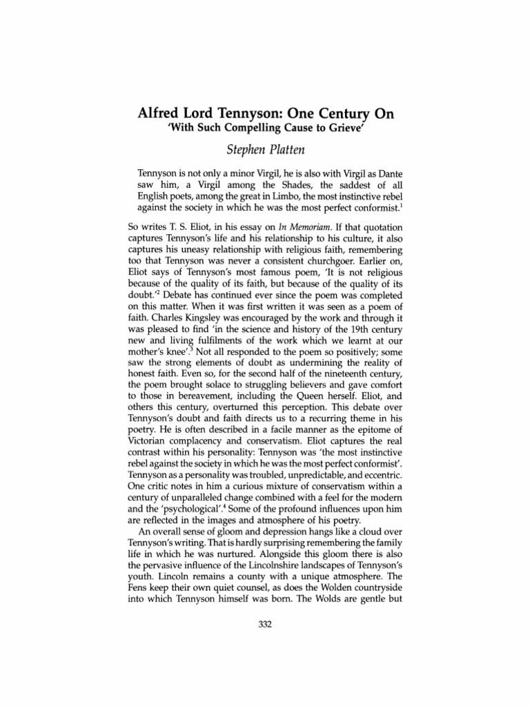 Alfred Lord Tennyson: One Century On: Stephen Platten | PDF | Theology ...