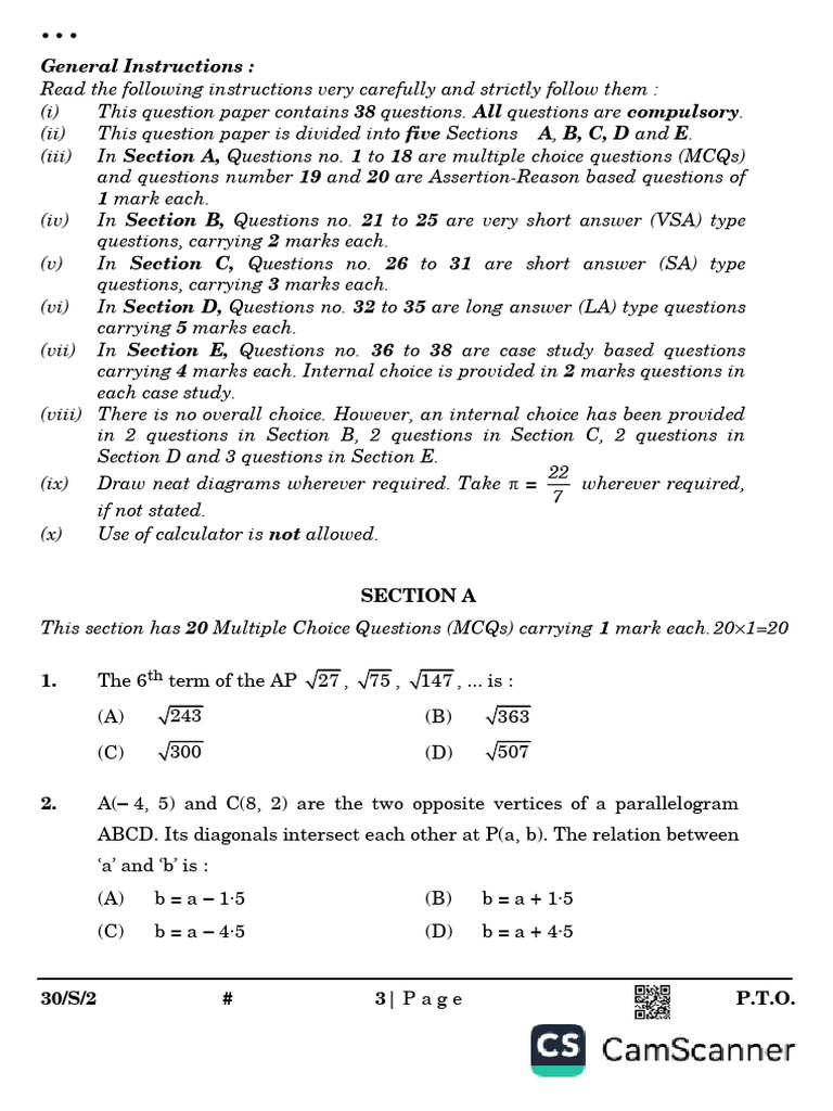 Board 2025 Paper Maths | PDF | Circle | Area