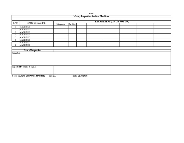 Weekly Inspection Checklist of MACHINES | PDF