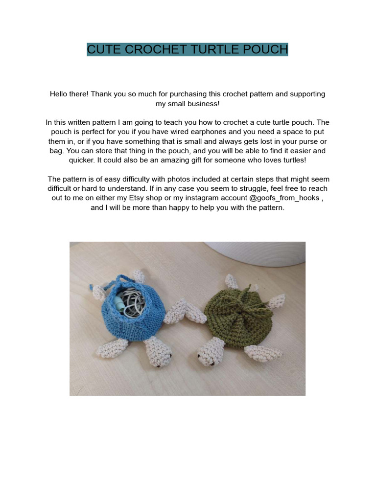 Crochet Turtle Pouch Pattern Guide | PDF | Crochet | Crafts