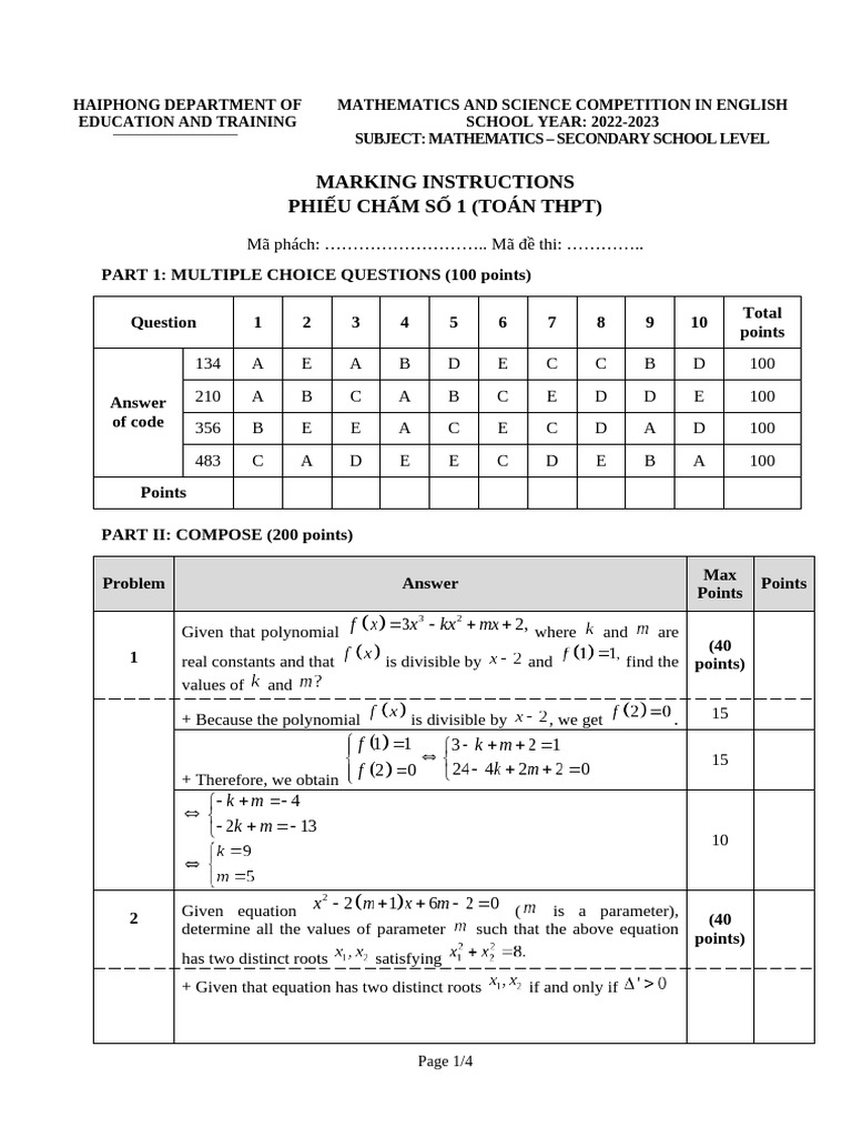 2022-2023 Math Competition Marking Guide | PDF | Triangle | Equations